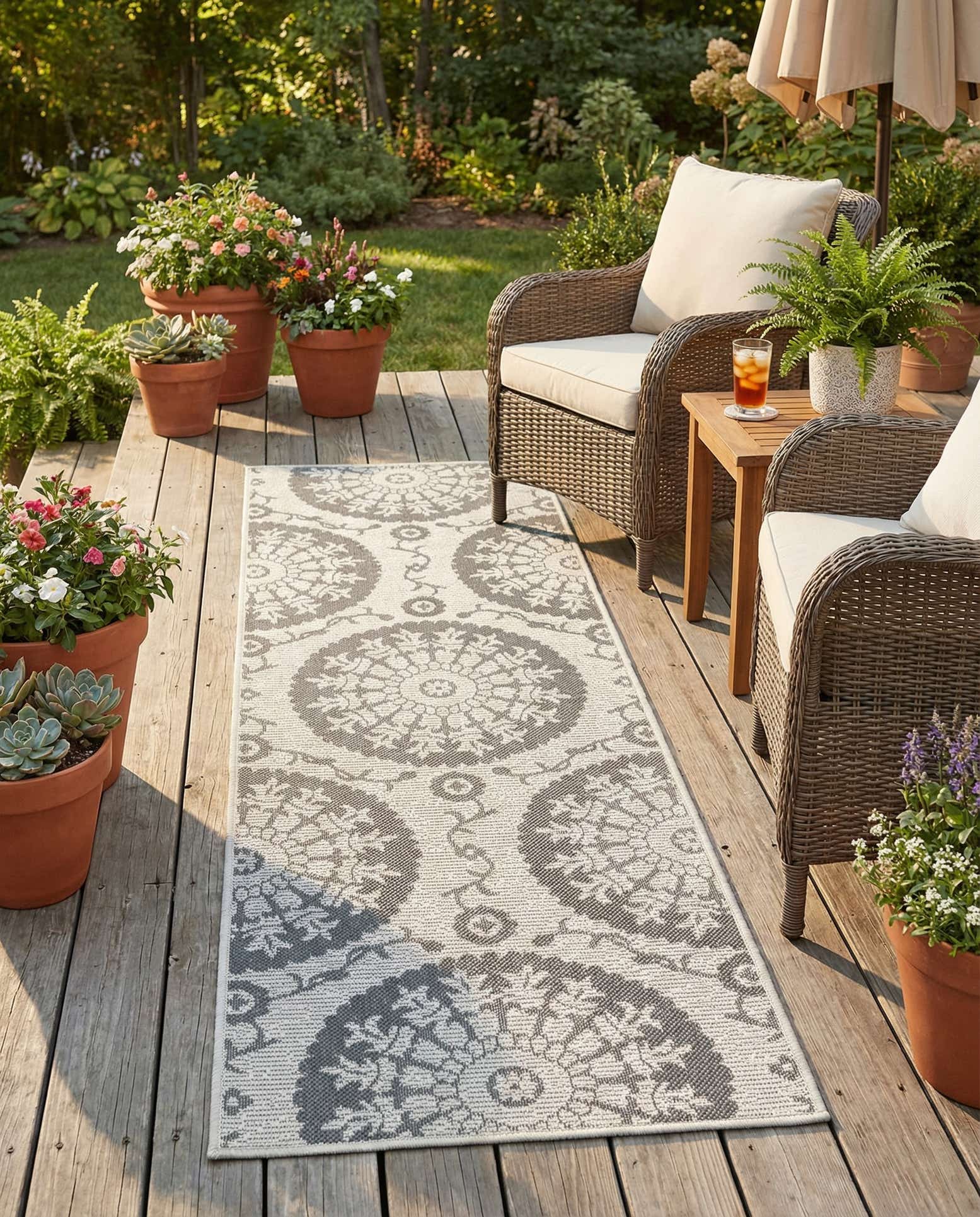 2' 2 x 6' Easy-Clean Botanical Indoor / Outdoor Runner Rug