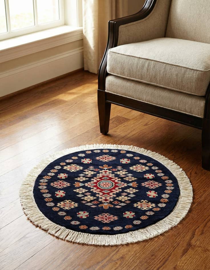 Detail image of 2' 2 x 2' 3 Hand Knotted Bokhara Oriental Round Rug