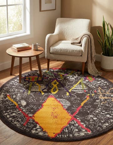 Brown Washable Mesa Round Rug