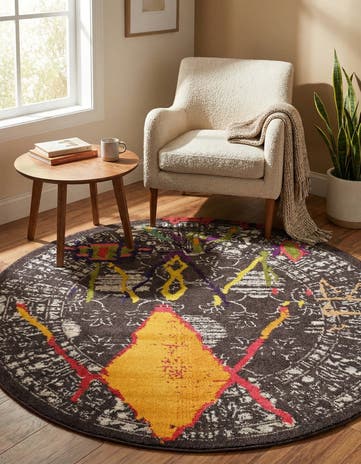 Brown Washable Mesa Round Rug
