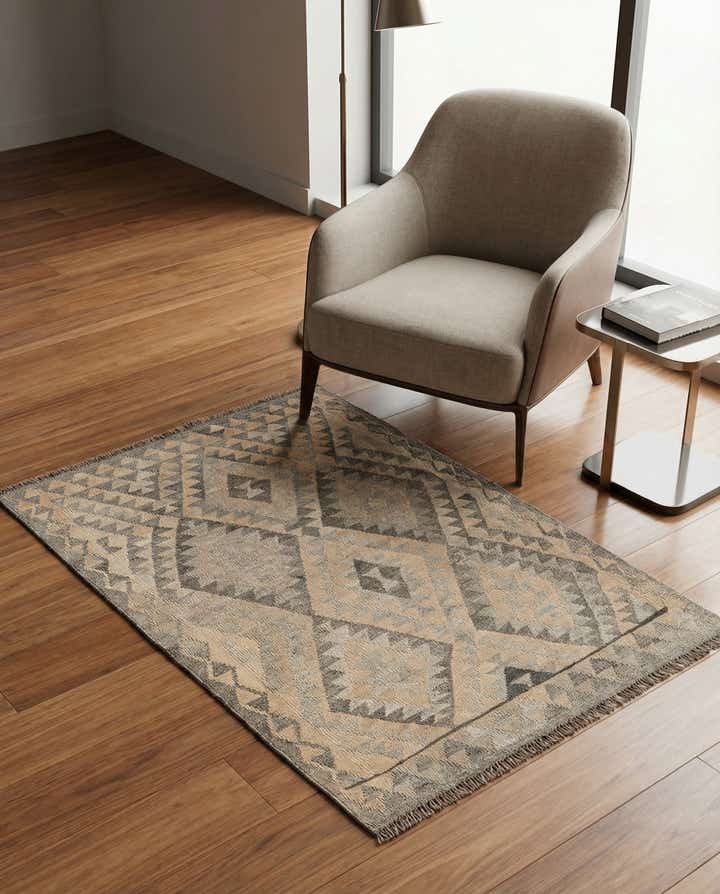 3' 8 x 4' 11 Hand Woven Kilim Maymana Wool Rug