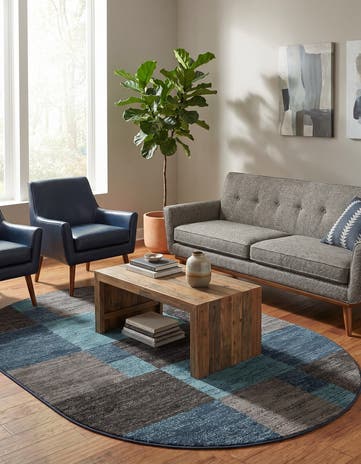 Blue Gray Equinox Oval Rug