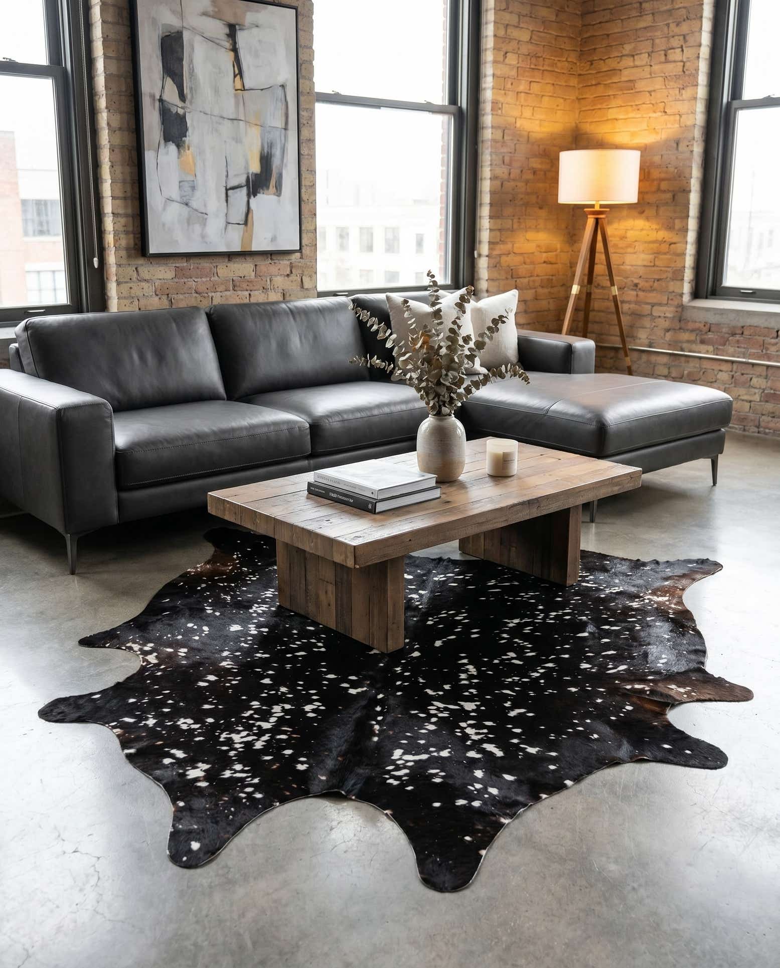 6' 8 x 6' 8 Cowhide Leather Square Rug