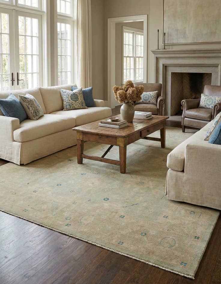 Detail image of 8' 10 x 11' 11 Hand Knotted Oushak Wool Rug