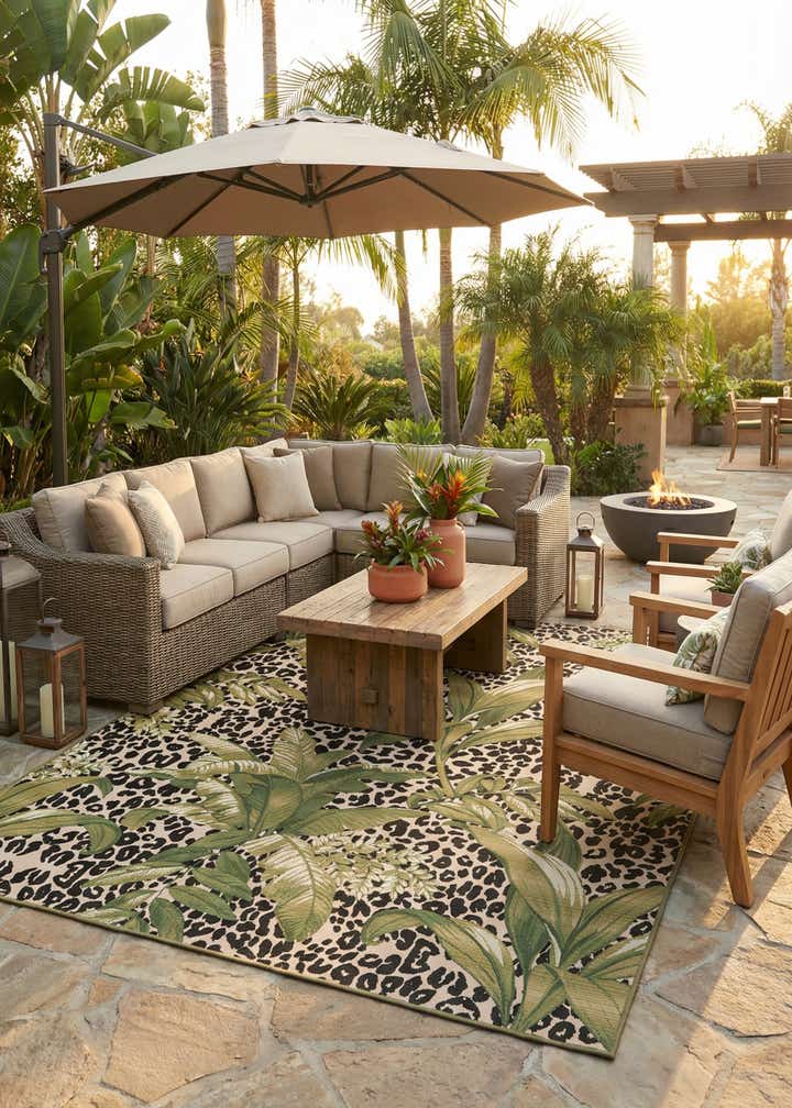 7' 10 x 10' Easy-Clean Botanical Indoor / Outdoor Rug