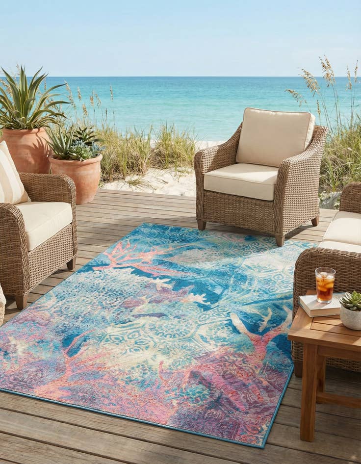 Detail image of 5' 3 x 8' Washable Coastal Indoor / Outdoor Rug