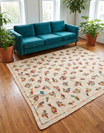 6' x 7' 7 Hand Woven Kilim Suzani Wool Square Rug