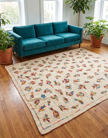 6' x 7' 7 Hand Woven Kilim Suzani Wool Square Rug