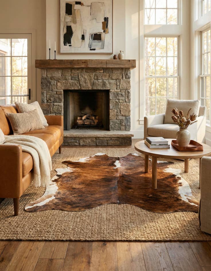 Detail image of 5' 3 x 5' 8 Cowhide Leather Square Rug