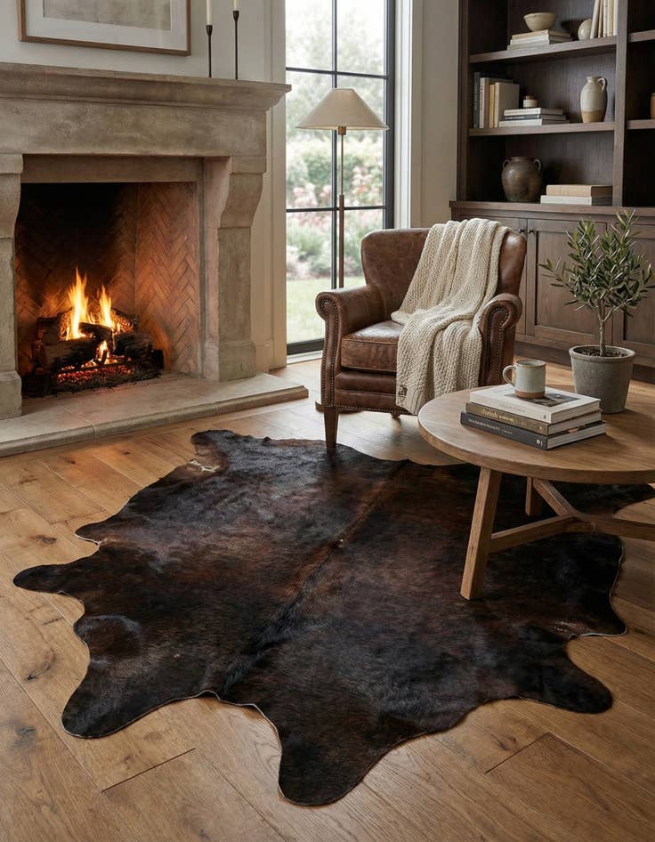 Detail image of 4' 5 x 4' 9 Cowhide Leather Square Rug