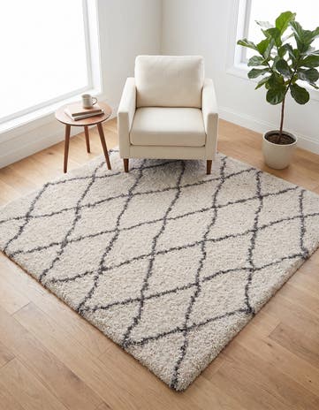 Pure Ivory Moroccan Shag Square Rug