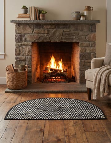 Black and White Hand Woven Chindi Chevron Hearth Rug