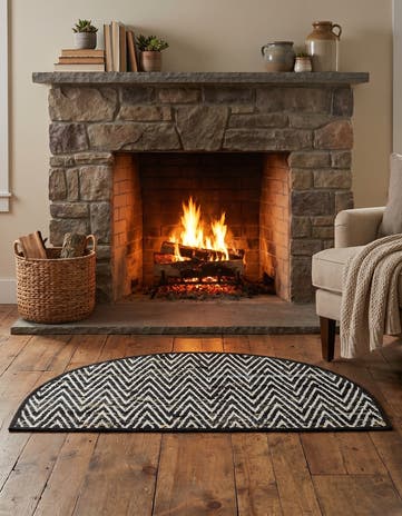 Black and White Hand Woven Chindi Chevron Hearth Rug