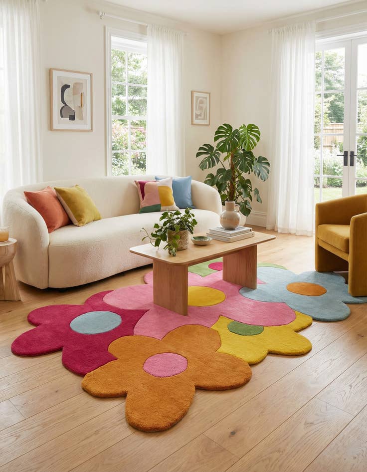 Detail image of  5' 7 x 8' Happy Rugs Fluffy Flowers Wool