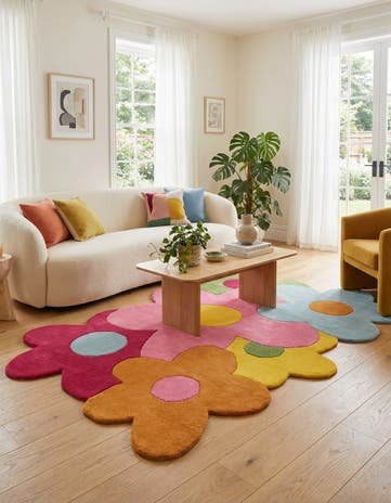 5' 7 x 8' Happy Rugs Fluffy Flowers Wool