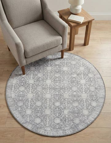 Gray Washable Timeless Round Rug