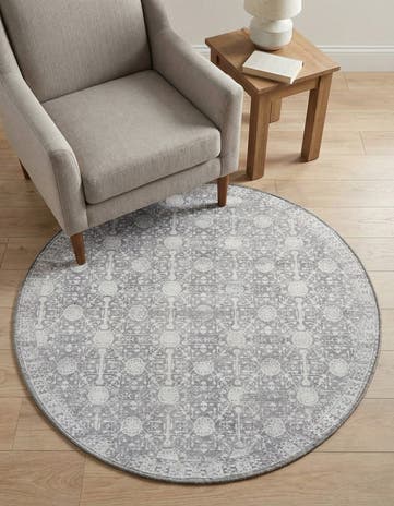 Gray Washable Timeless Round Rug