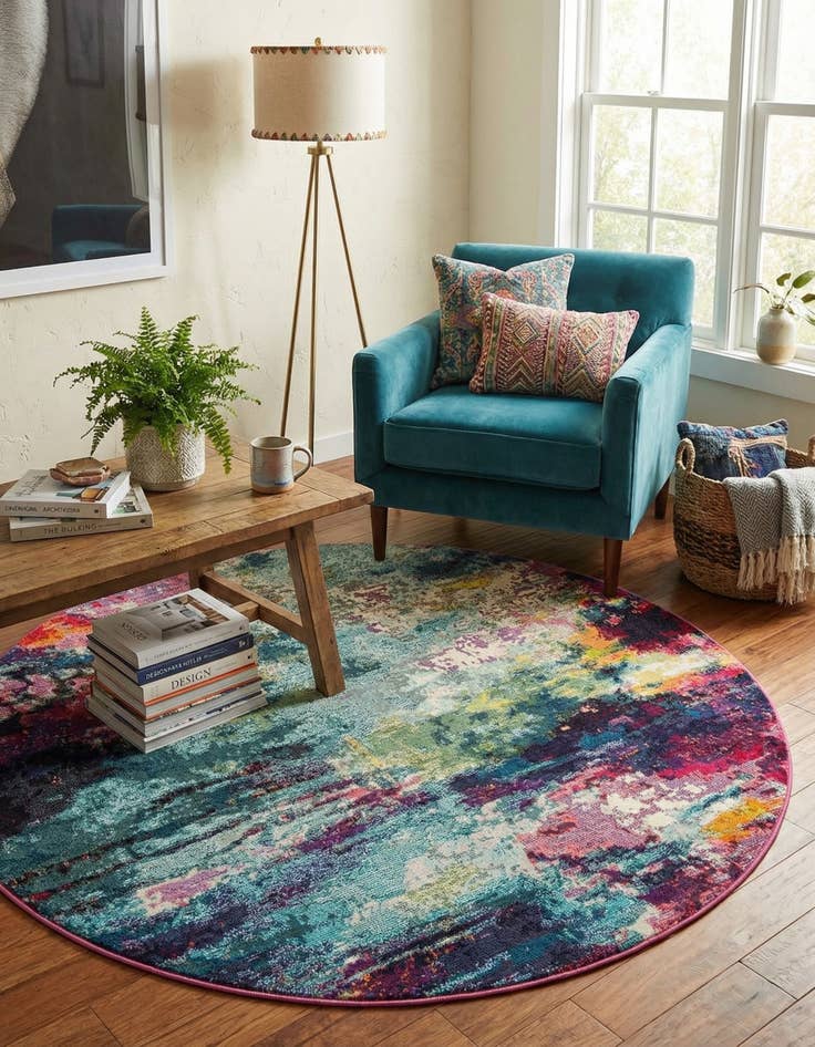 Detail image of 7' 1 x 7' 1 Washable Theia Round Rug