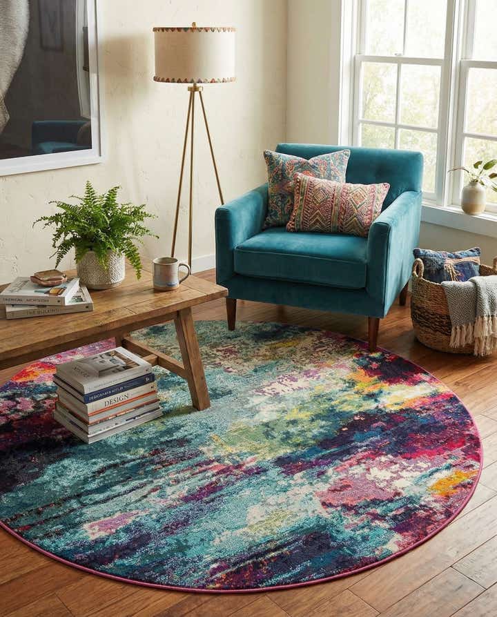 7' 1 x 7' 1 Washable Theia Round Rug