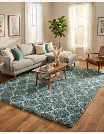 Light Blue Trellis Shag Rug
