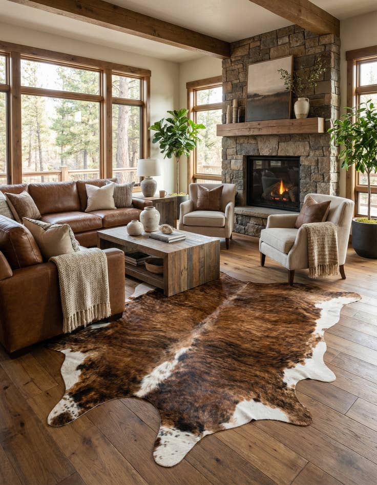 Detail image of 7' 5 x 7' 11 Cowhide Leather Square Rug