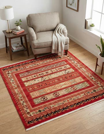 Rust Red Kashkuli Gabbeh Square Rug