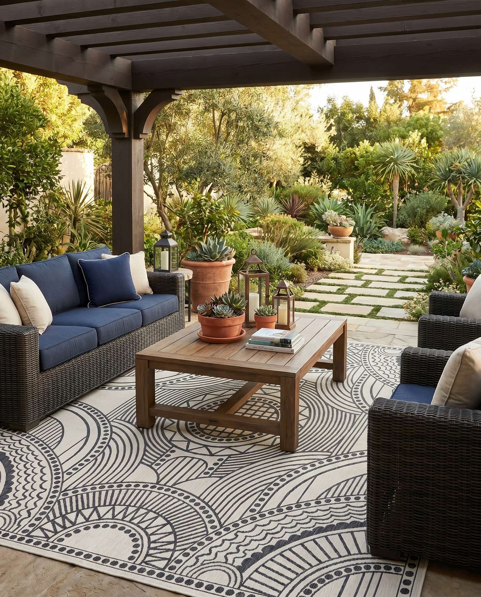 12' x 12' Easy-Clean Traditional Indoor / Outdoor Square Rug