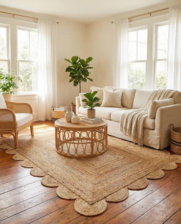  4' 1 x 6' 1  Hand Woven Scallop Braided Jute Rug