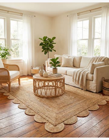 4' 1 x 6' 1 Hand Woven Scallop Braided Jute Rug