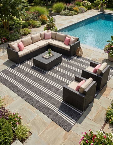 Charcoal Easy-Clean Jill Zarin Anguilla Indoor / Outdoor Square Rug