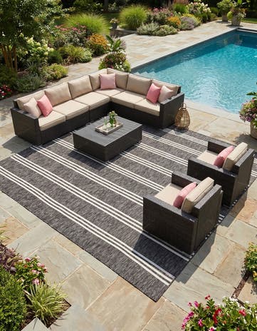 Charcoal Easy-Clean Jill Zarin Anguilla Indoor / Outdoor Square Rug