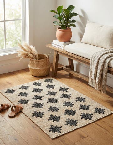 Beige and Black Hand Woven Kala Handwoven Jute Rug