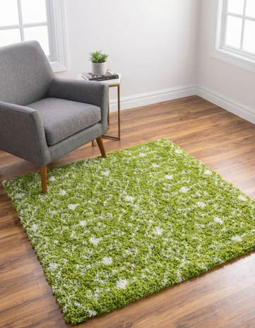 Green Moroccan Trellis Shag Square Rug