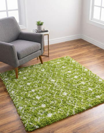 Green Moroccan Trellis Shag Square Rug