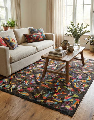 4' 10 x 6' 1 Hand Woven Kilim Suzani Wool Rug