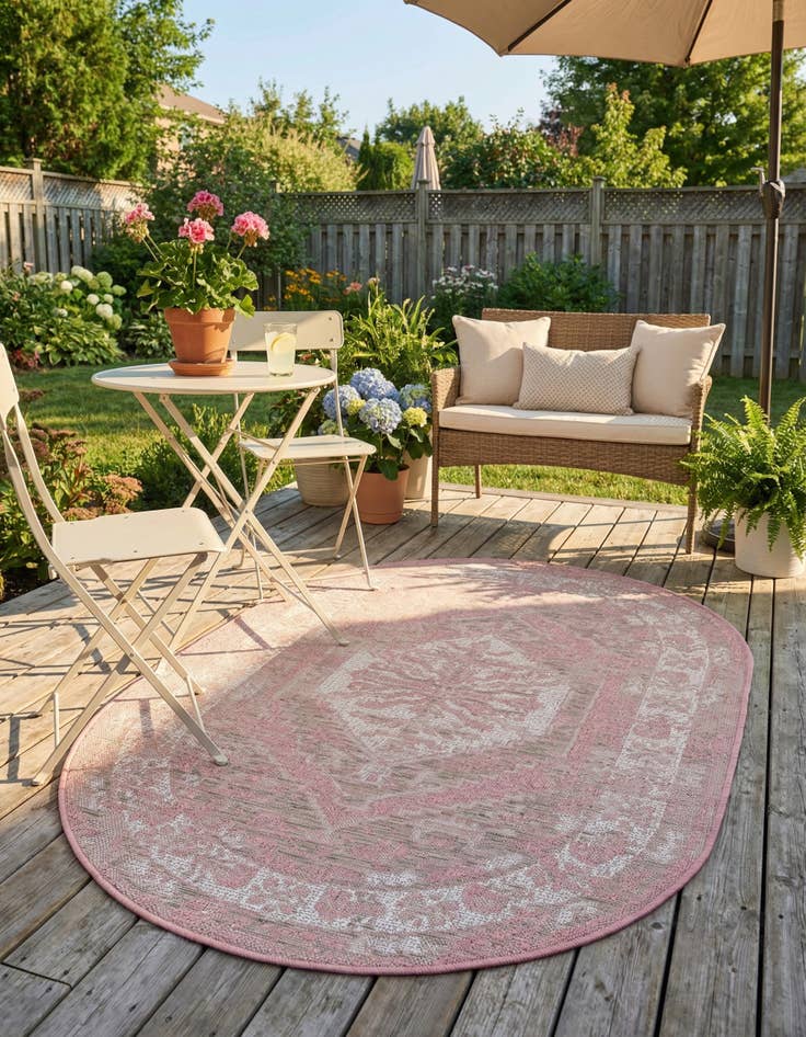 Detail image of 3' x 5' 3  Washable Traditional Indoor / Outdoor Oval Rug