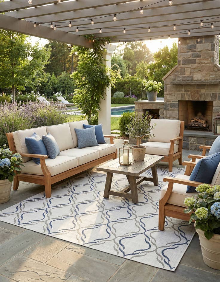 Detail image of 7' 10 x 10' Washable Lattice Indoor / Outdoor Rug