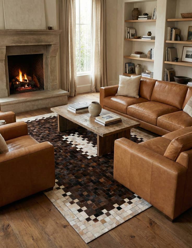 Detail image of 5' 2 x 8' 1 Cowhide Stocks Rug