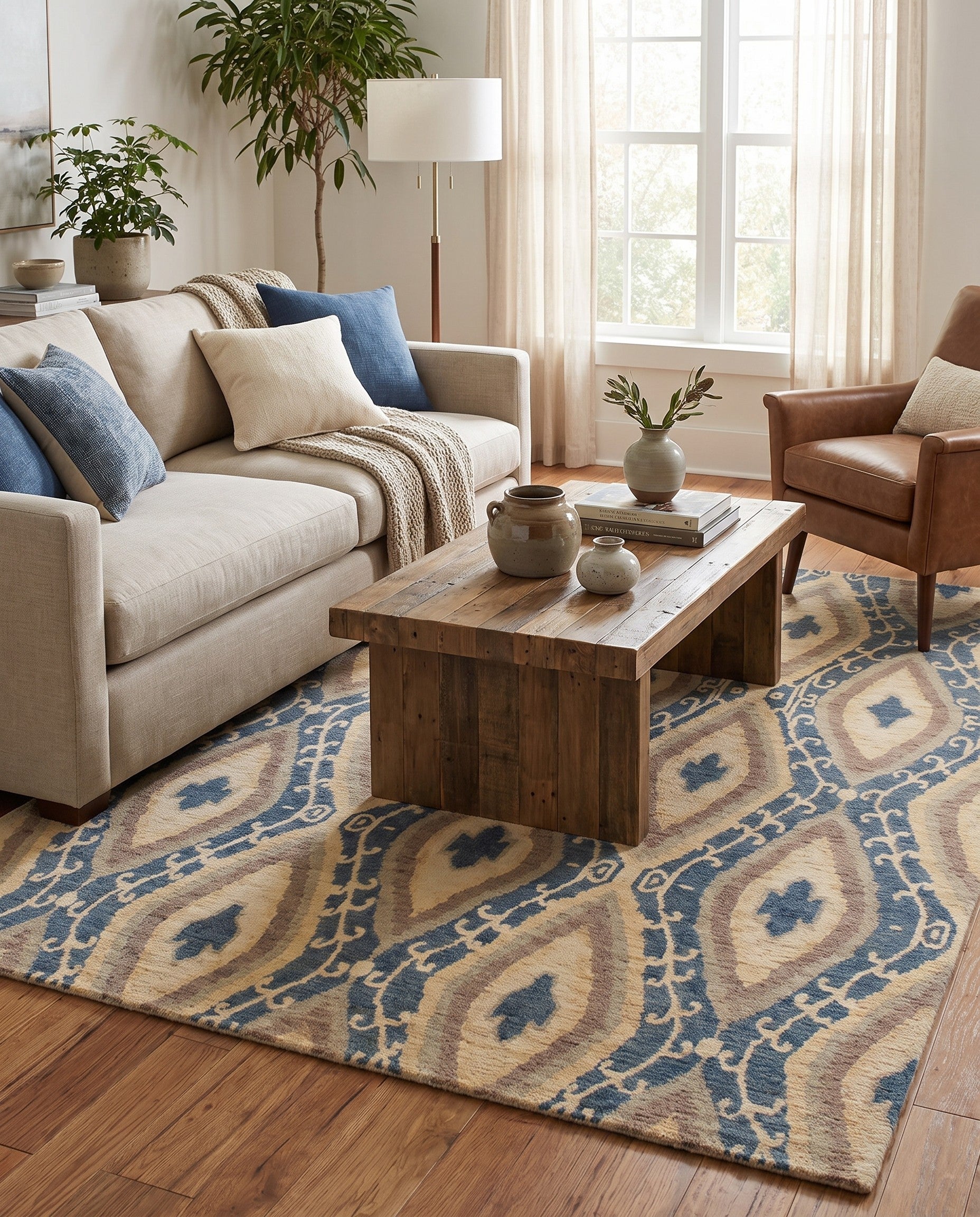 5' x 6' 5 Hand Knotted Ikat Rug