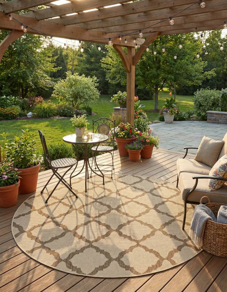 Detail image of 6' x 6' Washable Lattice Indoor / Outdoor Round Rug