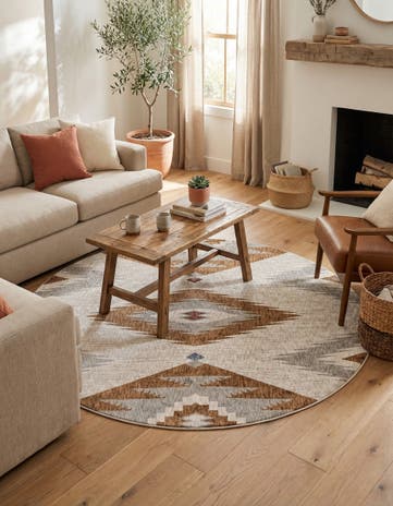 Ivory Eco Southwestern Round Rug