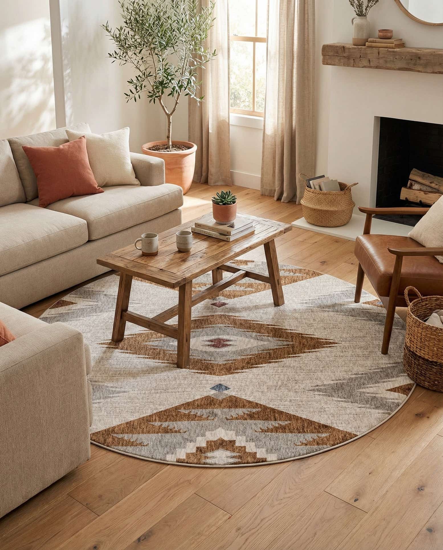 7' x 7' Eco Southwestern Round Rug