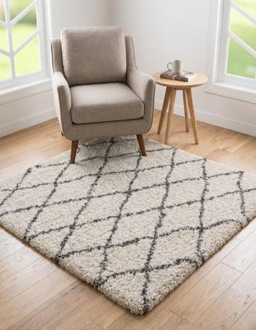 Pure Ivory Moroccan Shag Square Rug
