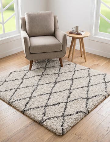 Pure Ivory Moroccan Shag Square Rug