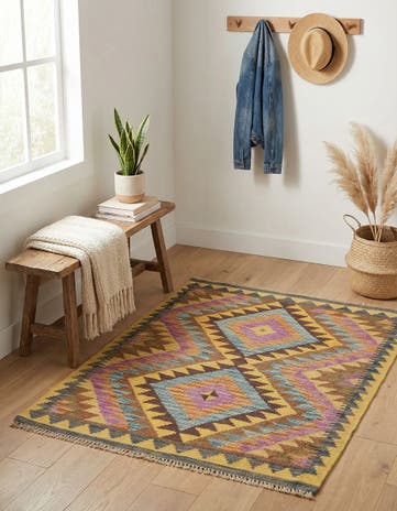 3' x 3' 6 Hand Woven Kilim Maymana Wool Square Rug