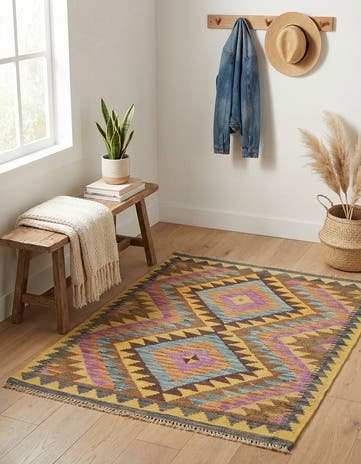 3' x 3' 6 Hand Woven Kilim Maymana Wool Square Rug