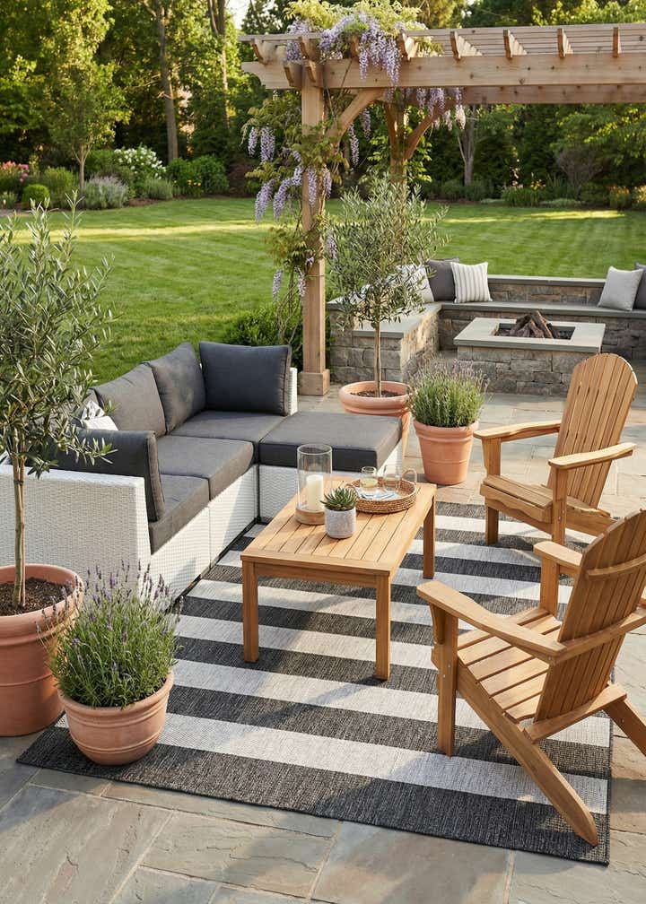5' 3 x 8' Easy-Clean Striped Indoor / Outdoor Rug