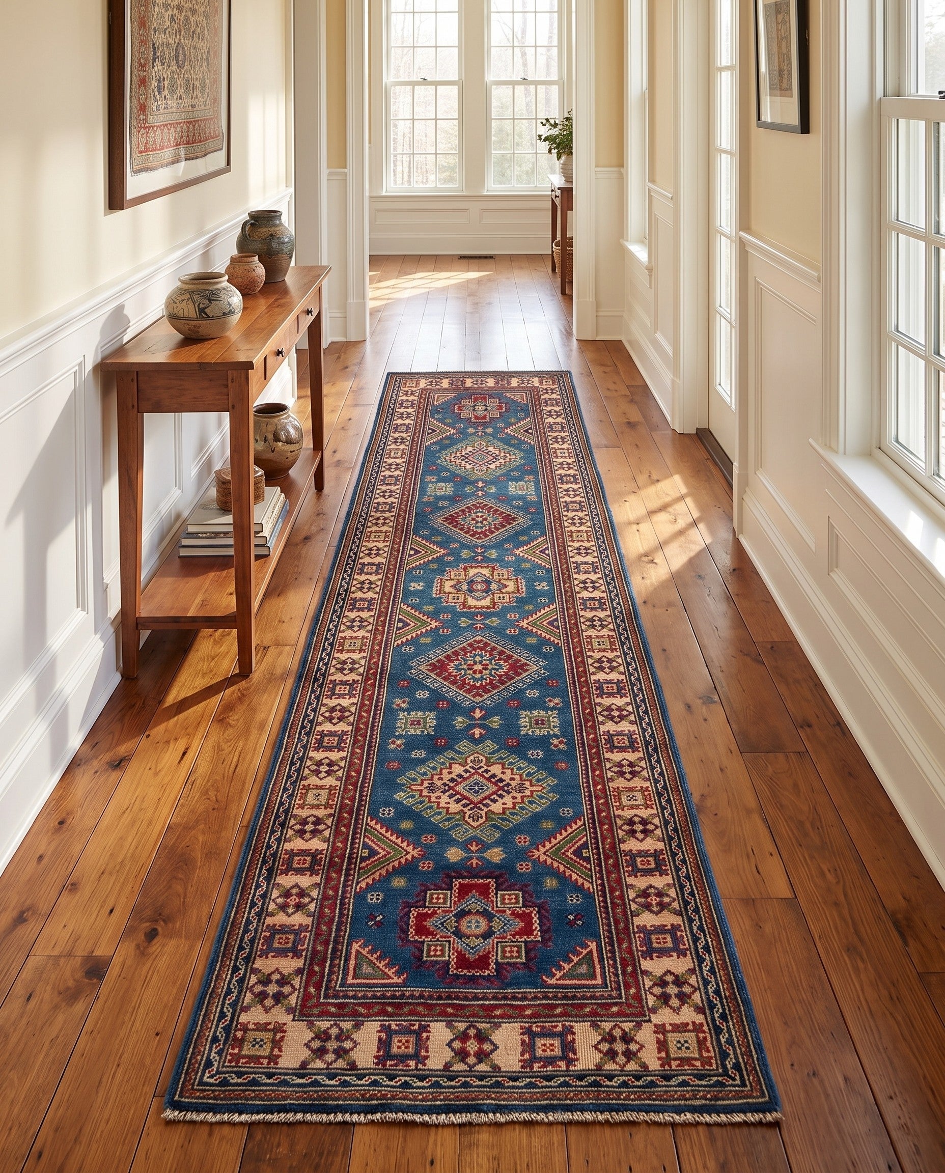 80cm x 300cm Hand Knotted Kazak Runner Rug