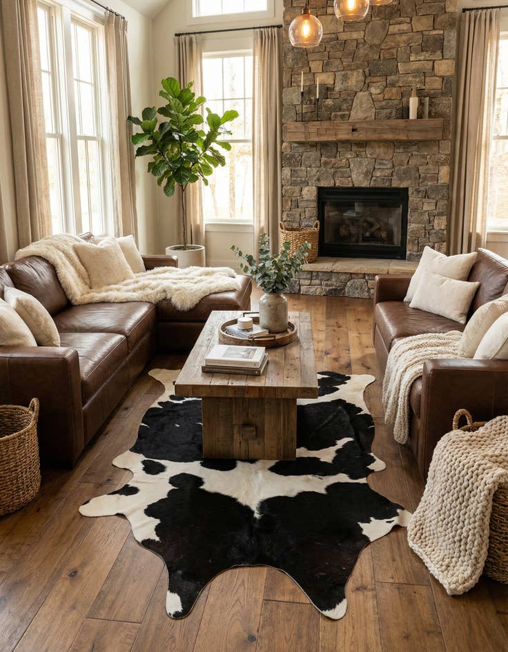 Detail image of 5' 2 x 6' 6 Cowhide Leather Rug