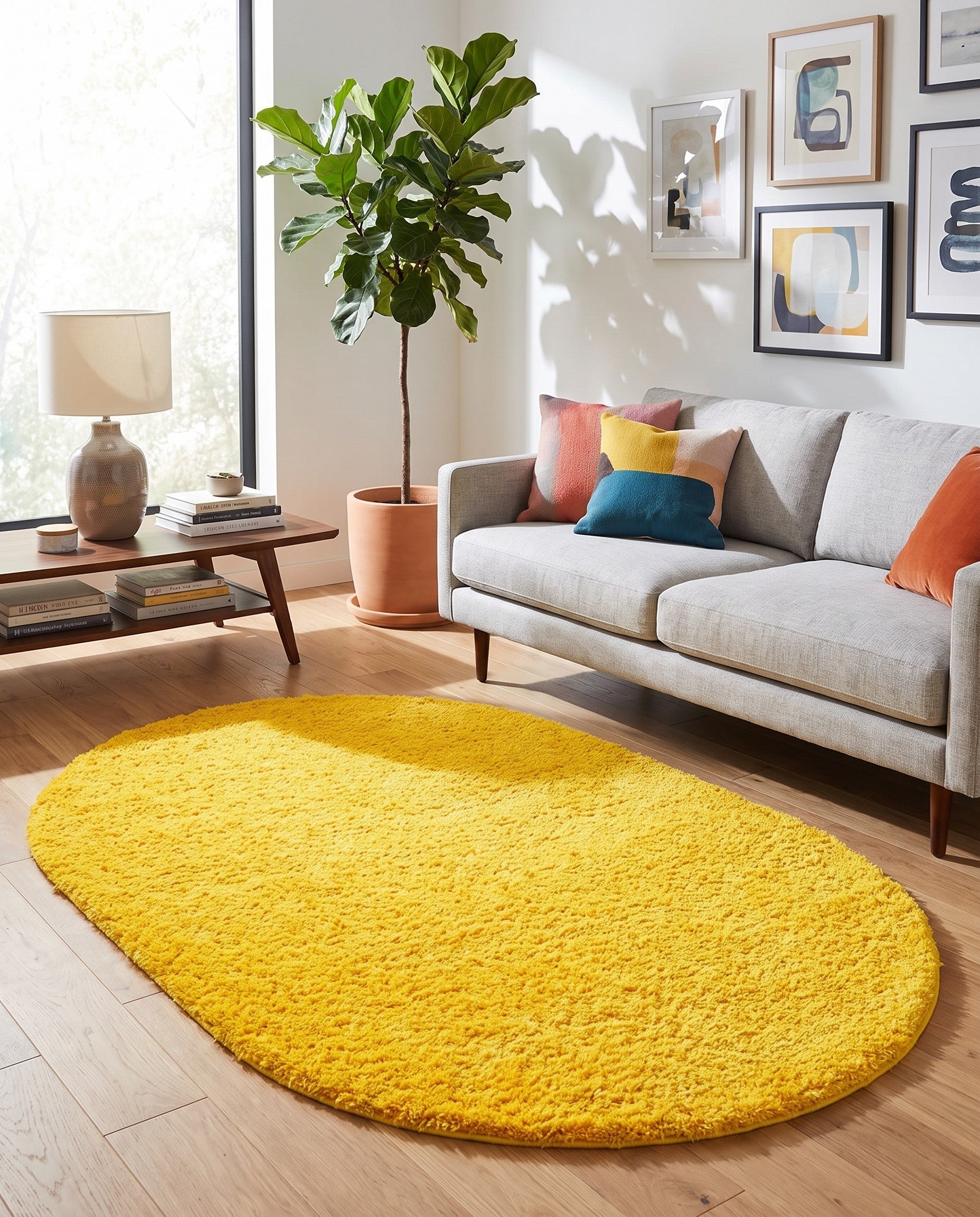 5' 3 x 8' Solid Shag Oval Rug